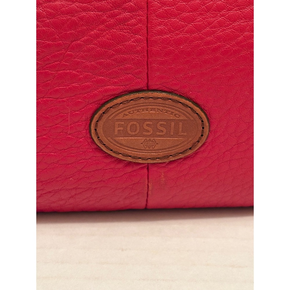 Fossil Red Pebbled Leather Crossbody Bag Organizer Purse Brass Hardware